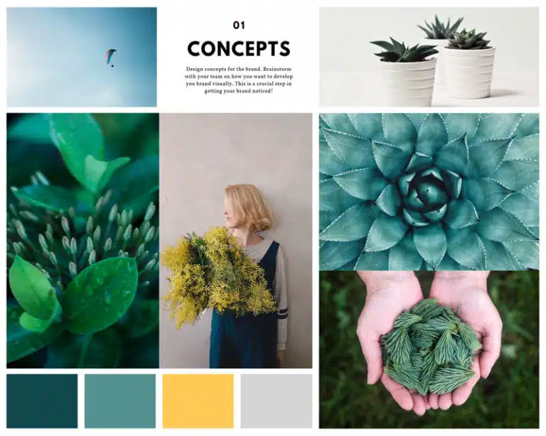 Beispiel für ein Moodboard. Im Moodboard-Workshop findest du den roten Faden für dein Branding mit den richtigen Farben + Bildern.