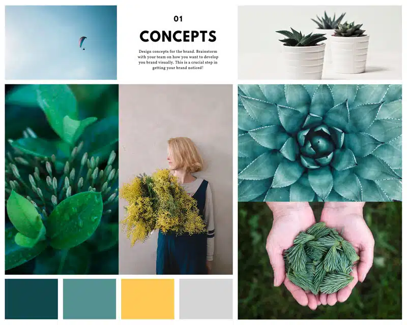 Beispiel für ein Stimmungsboard / Moodboard. Im Mini Online Workshop (gratis) erstellst du dein eigenes Moodboard.