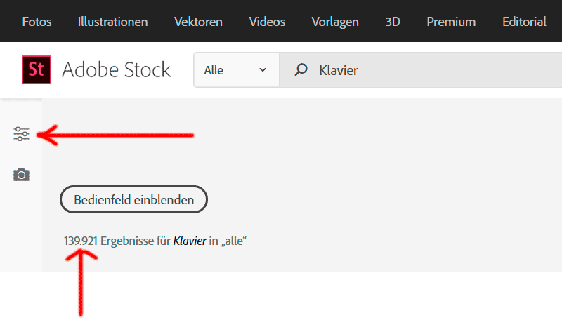 Beispiel Adobe: Klicke auf das "Filter" Icon (siehe roter Pfeil) oben