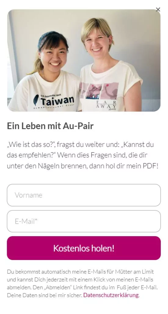 Popup für den kostenlosen Leadmagneten zum Download