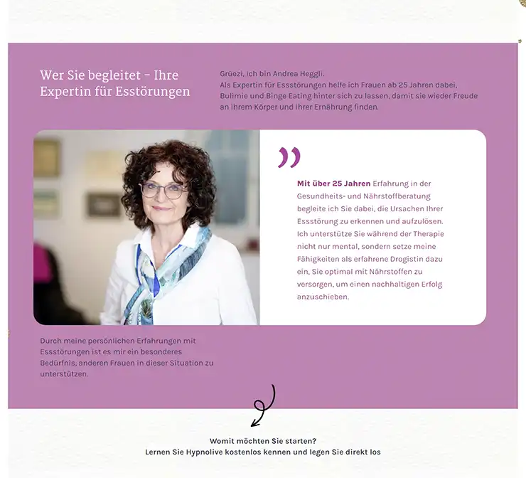 Portfolio Website für Hypnosetherapeutin 2 Neues Webdesign für Praxis