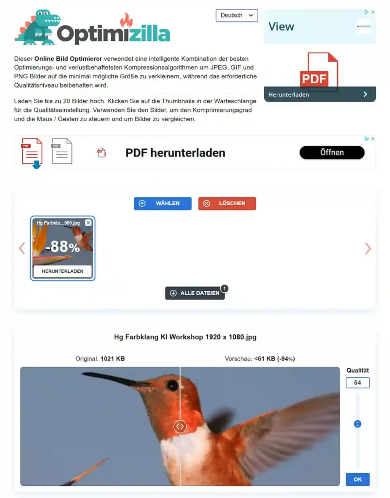 Foto optimieren mit Optimizilla