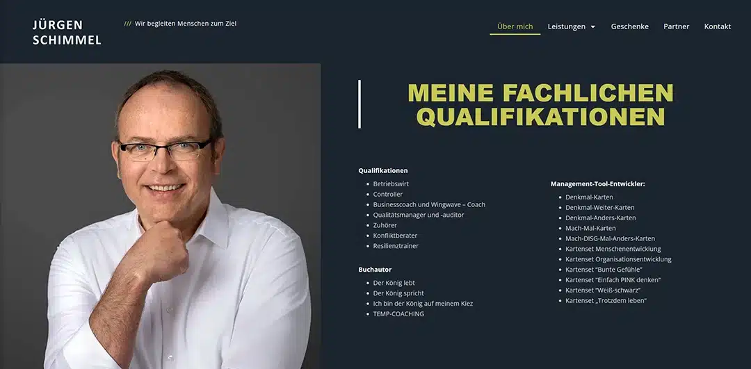 Referenz Webdesign für Jürgen Schimmel. Coaching, Consulting, Beratung.