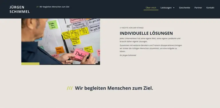 Portfolio-Coaching-Website. Ein Abnschnitt der Über-uns-Seite